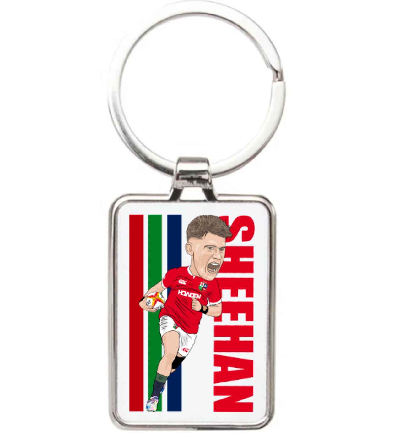 Dan Sheehan Rugby Cartoon Graphic art Acrylic keychain ,keyring