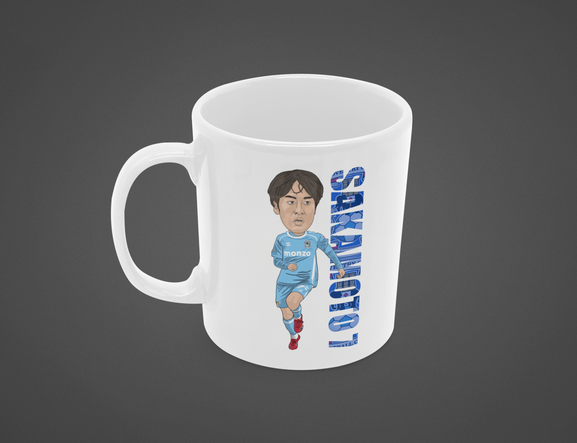 Tatsuhiro Sakamoto Mug - Coventry City Cartoon Fan Art 11oz Ceramic Mug