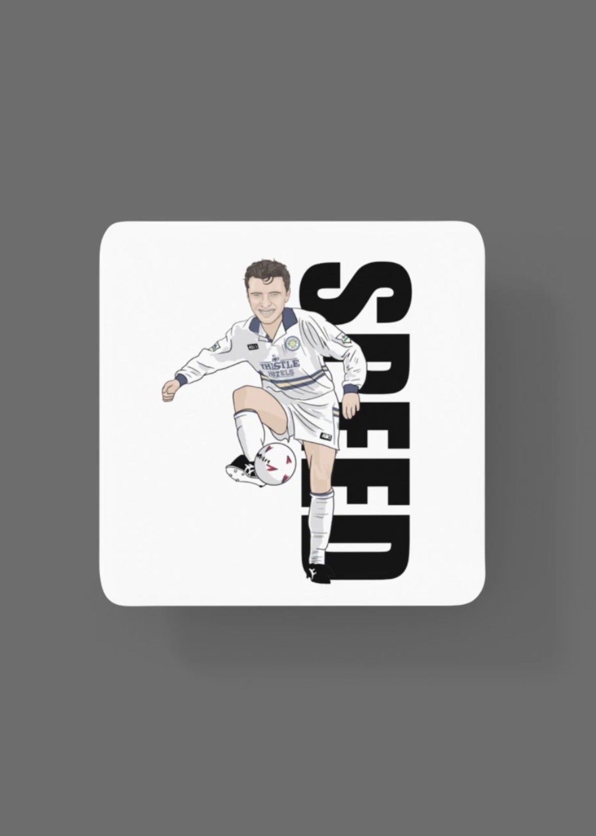 Gary Speed Leeds United Unofficial Football Cartoon Graphic art MDF Coaster - Tcb Cartoon Printing
