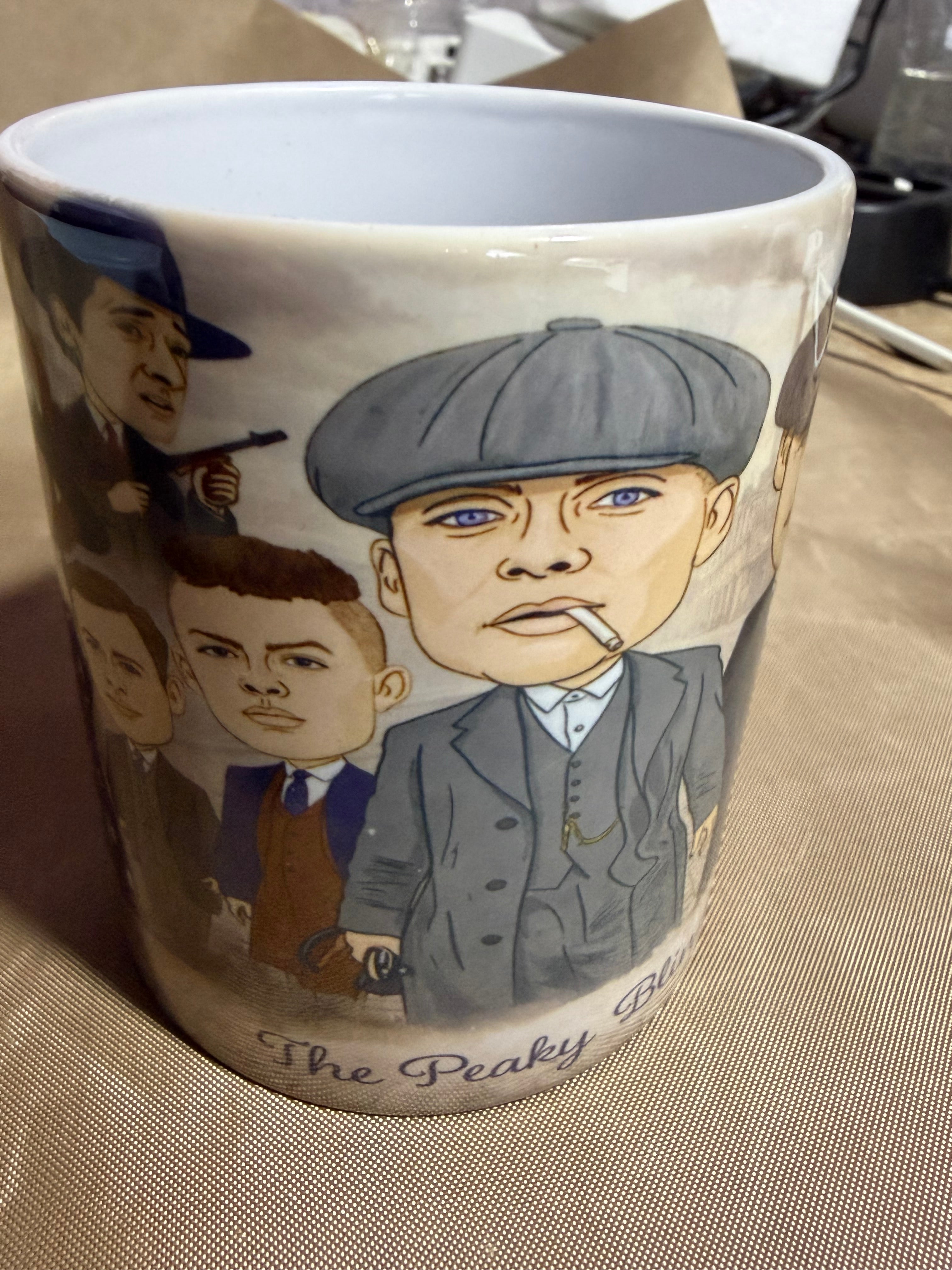 Peaky Blinders Mug - Unofficial TV Show Mafia Cartoon Graphic White Merchandise Gift Mug