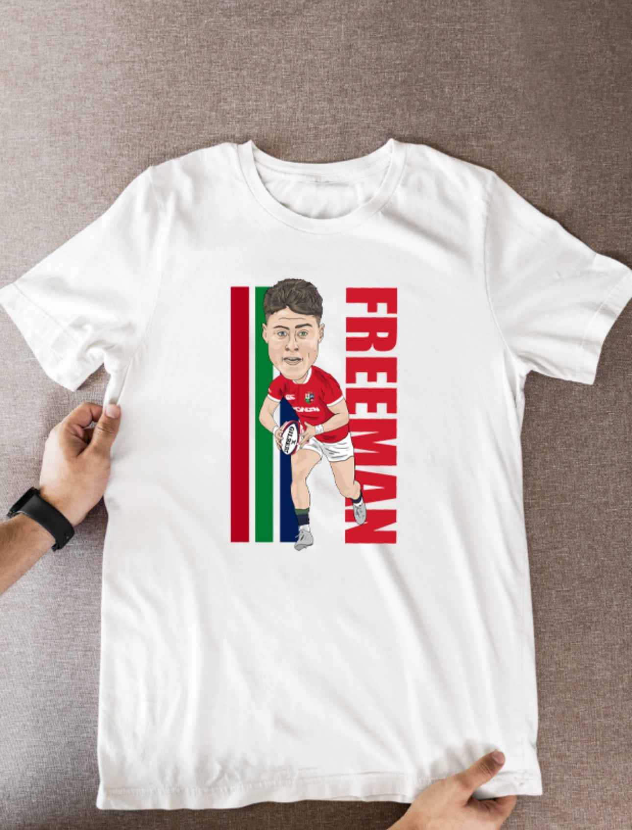 Tommy Freeman Rugby Lions Cartoon Graphic Soccer T-Shirt: Fan Wear