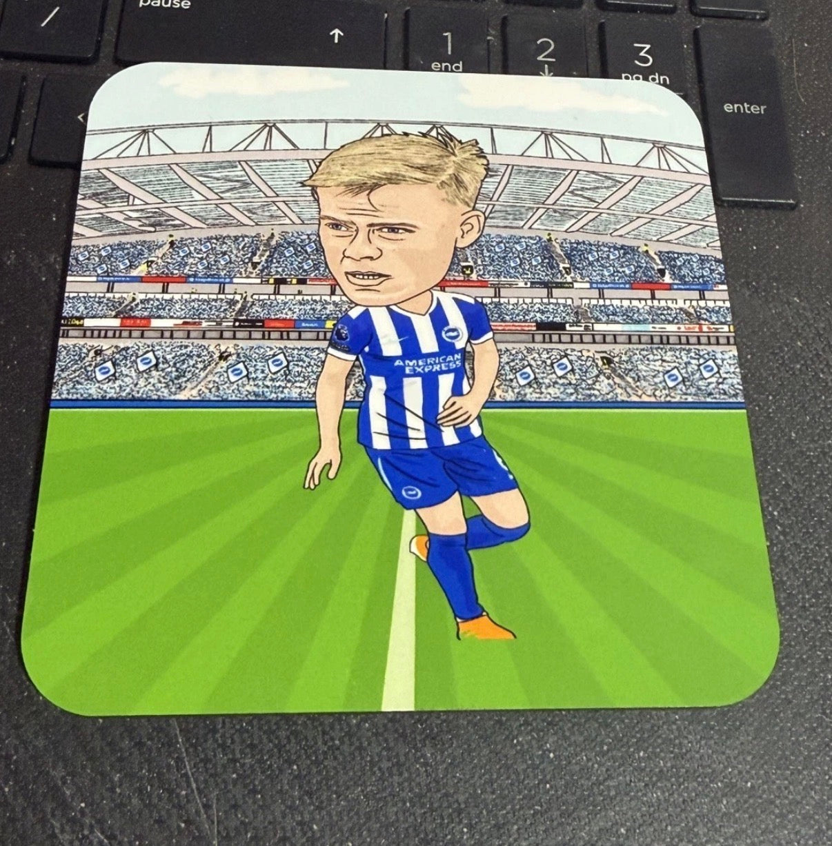 Jan Paul van Hecke Brighton Football Cartoon Coaster - MDF Graphic Art