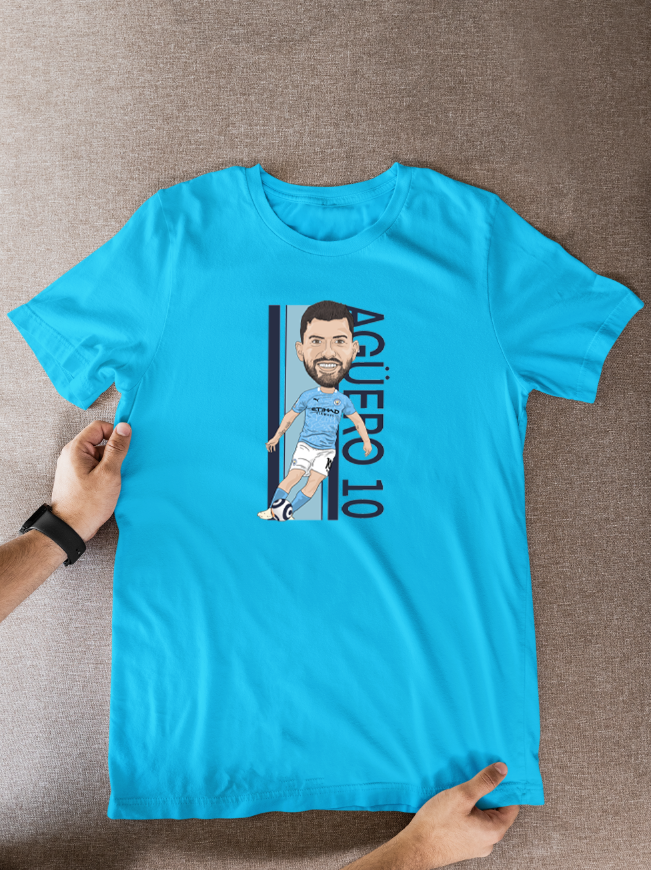 Sergio Agüero Manchester City T-Shirt: Cartoon Graphic Soccer Fan Wear