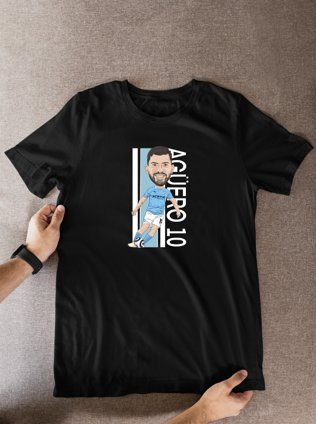 Sergio Agüero Manchester City T-Shirt: Cartoon Graphic Soccer Fan Wear