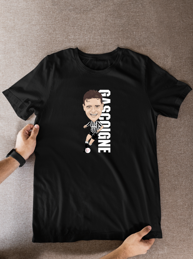 Paul Gascoigne Newcastle United T-Shirt - Cartoon Graphic Soccer Fan Wear