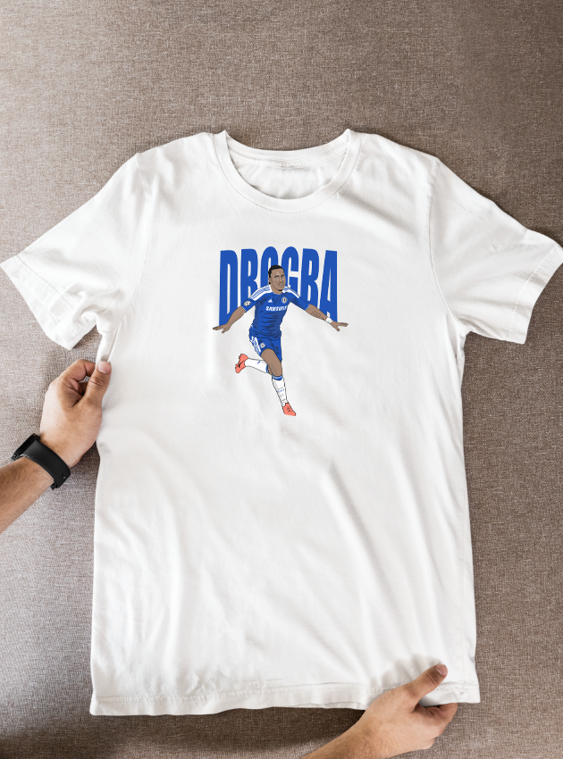 Didier Drogba Chelsea T-Shirt - Cartoon Graphic Fan Wear