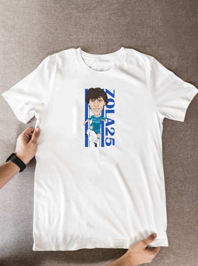 Gianfranco Zola Chelsea T-Shirt: Cartoon Graphic Fan Wear for Soccer Enthusiasts