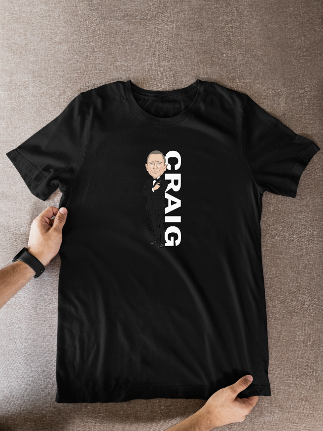 James Bond Cartoon Graphic T-Shirt - Daniel Craig Movie Theme Fan Wear