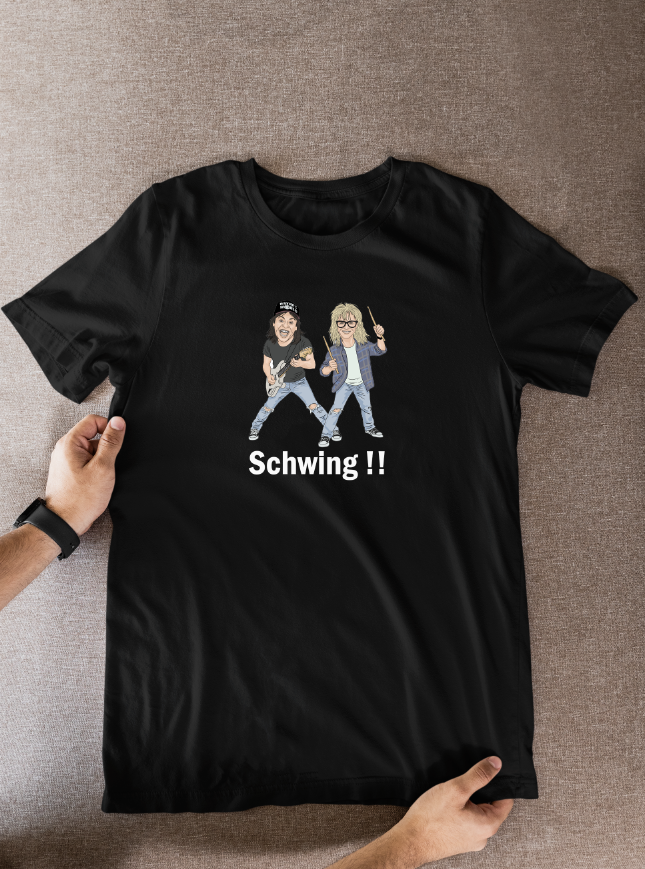 Wayne's World Schwing 90s Wayne's World Movie Movie theme Cartoon Graphic T-Shirt: Fan Wear