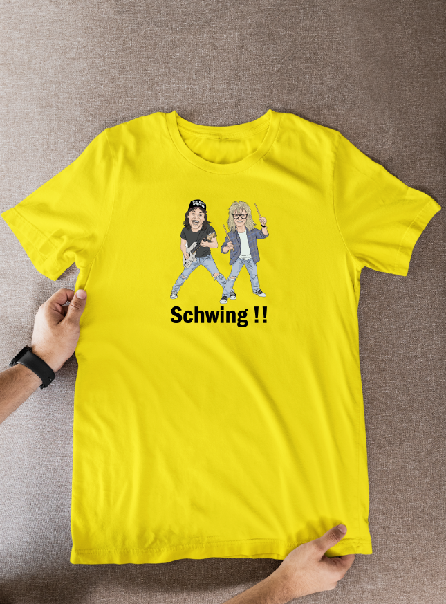 Wayne's World Schwing 90s Wayne's World Movie Movie theme Cartoon Graphic T-Shirt: Fan Wear