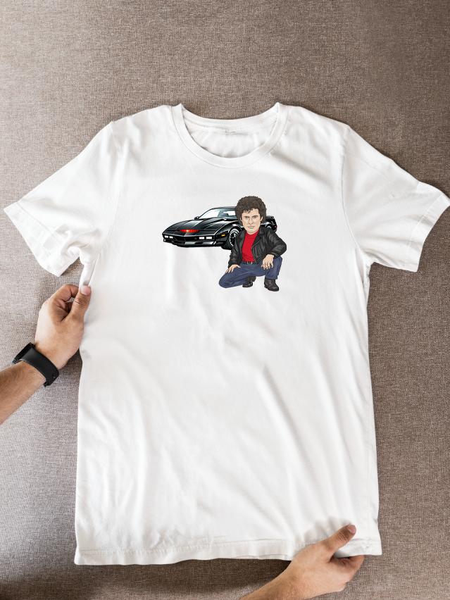 Knight Rider David Hasselhoff 80s Tv theme Cartoon Graphic T-Shirt: Fan Wear
