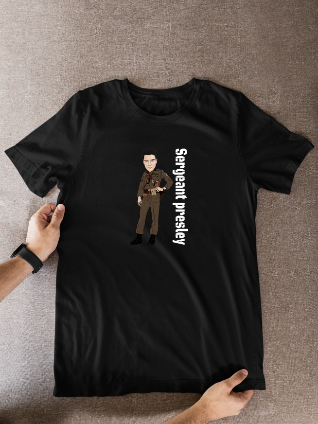 Elvis Presley Cartoon T-Shirt - Army Unofficial Graphic Fan Wear