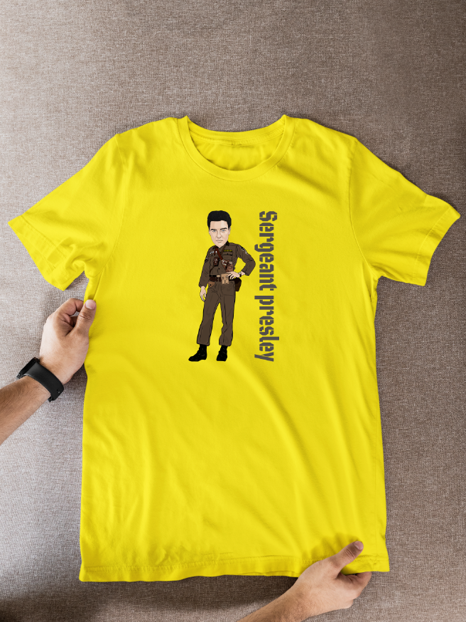 Elvis Presley Cartoon T-Shirt - Army Unofficial Graphic Fan Wear