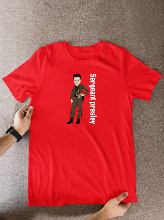 Elvis Presley Cartoon T-Shirt - Army Unofficial Graphic Fan Wear