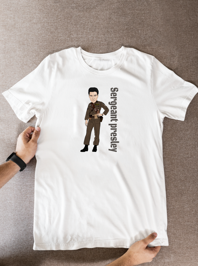 Elvis Presley Cartoon T-Shirt - Army Unofficial Graphic Fan Wear