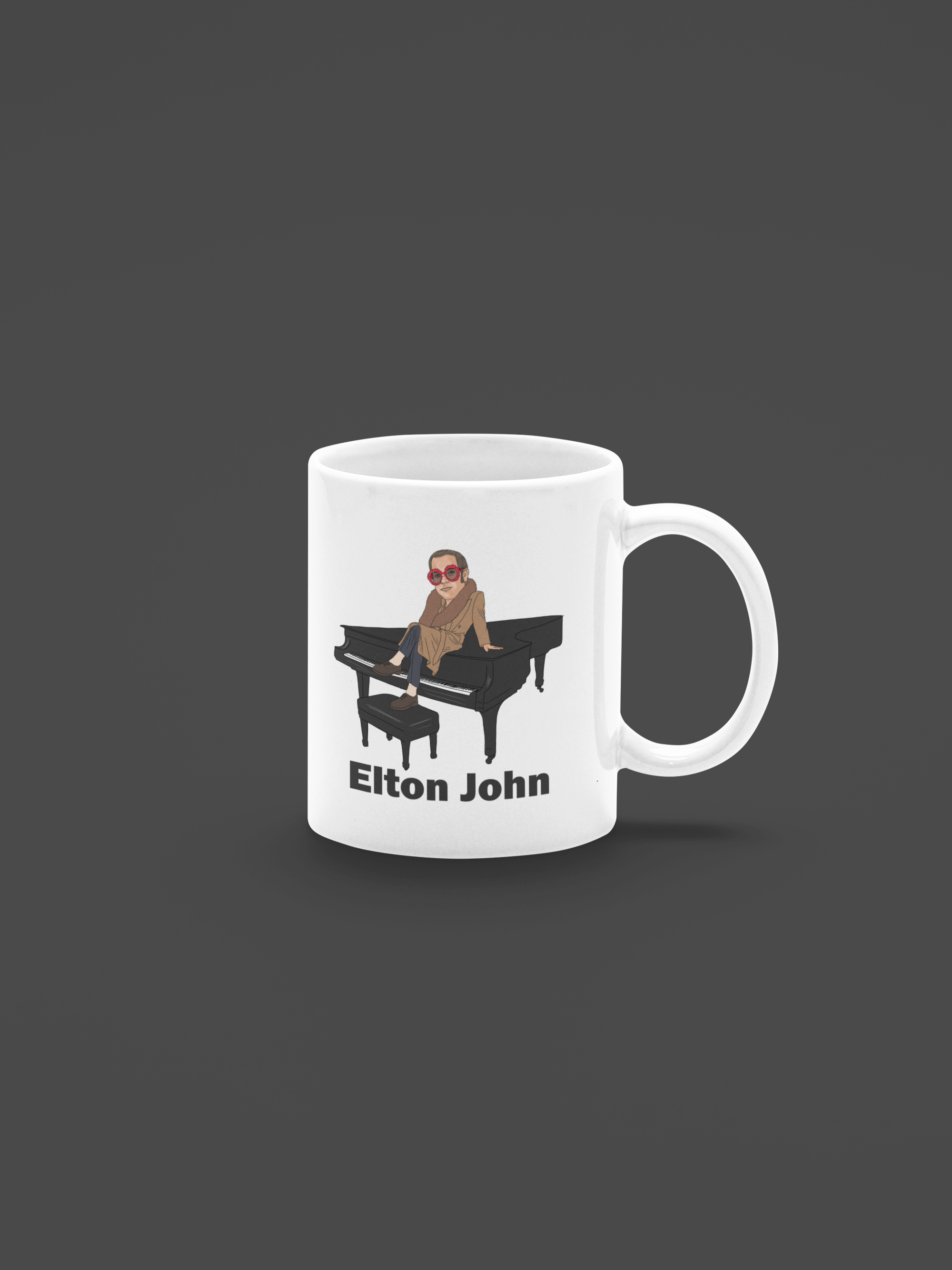 Elton John Cartoon Mug - Unofficial Theme 11oz Ceramic Fan Art