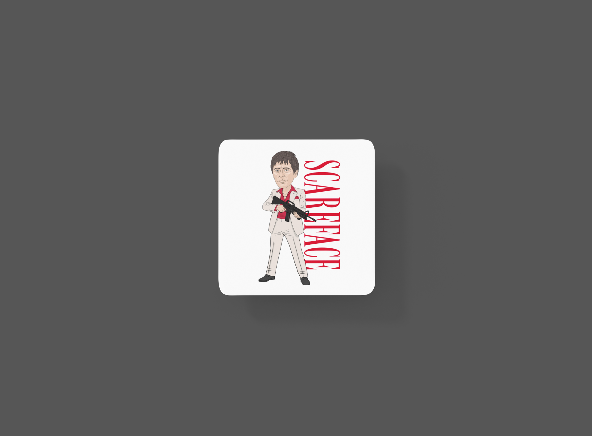 Scarface Cartoon Coaster - Movie Graphic MDF Artwork Drink Cork Backed Coaster