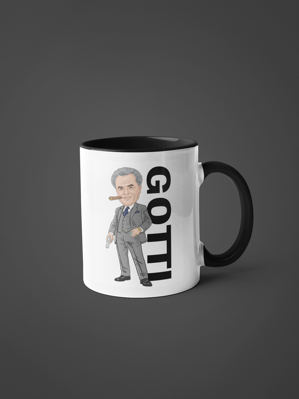 John Gotti Mug - The Teflon Don Unofficial TV Show Mafia Cartoon Graphic White Merchandise Gift