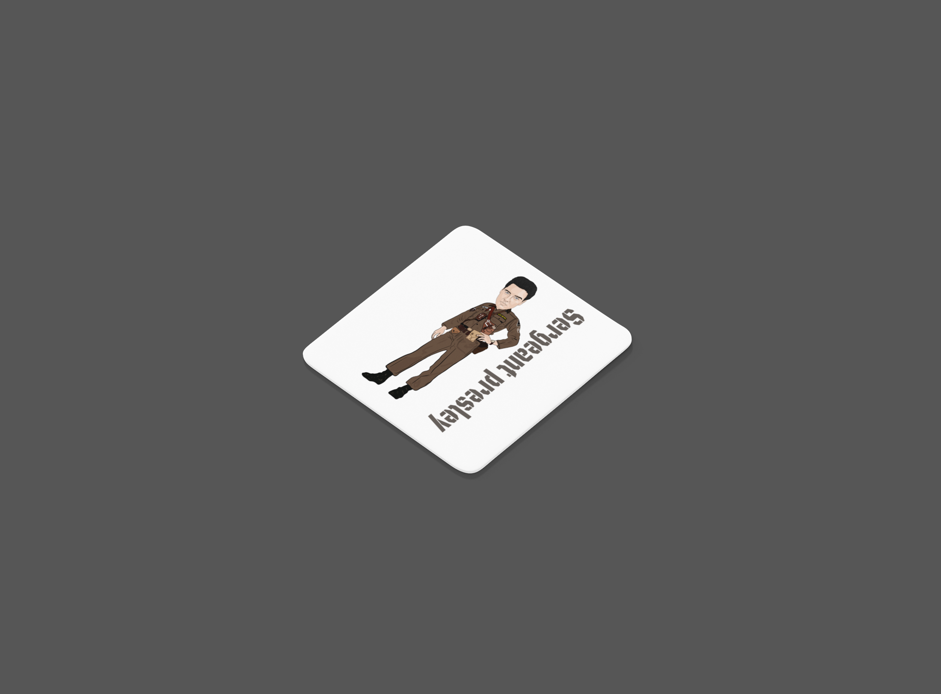 Elvis Presley Coaster - GI Blues Movie Army Theme Cartoon Fan Art Made MDF