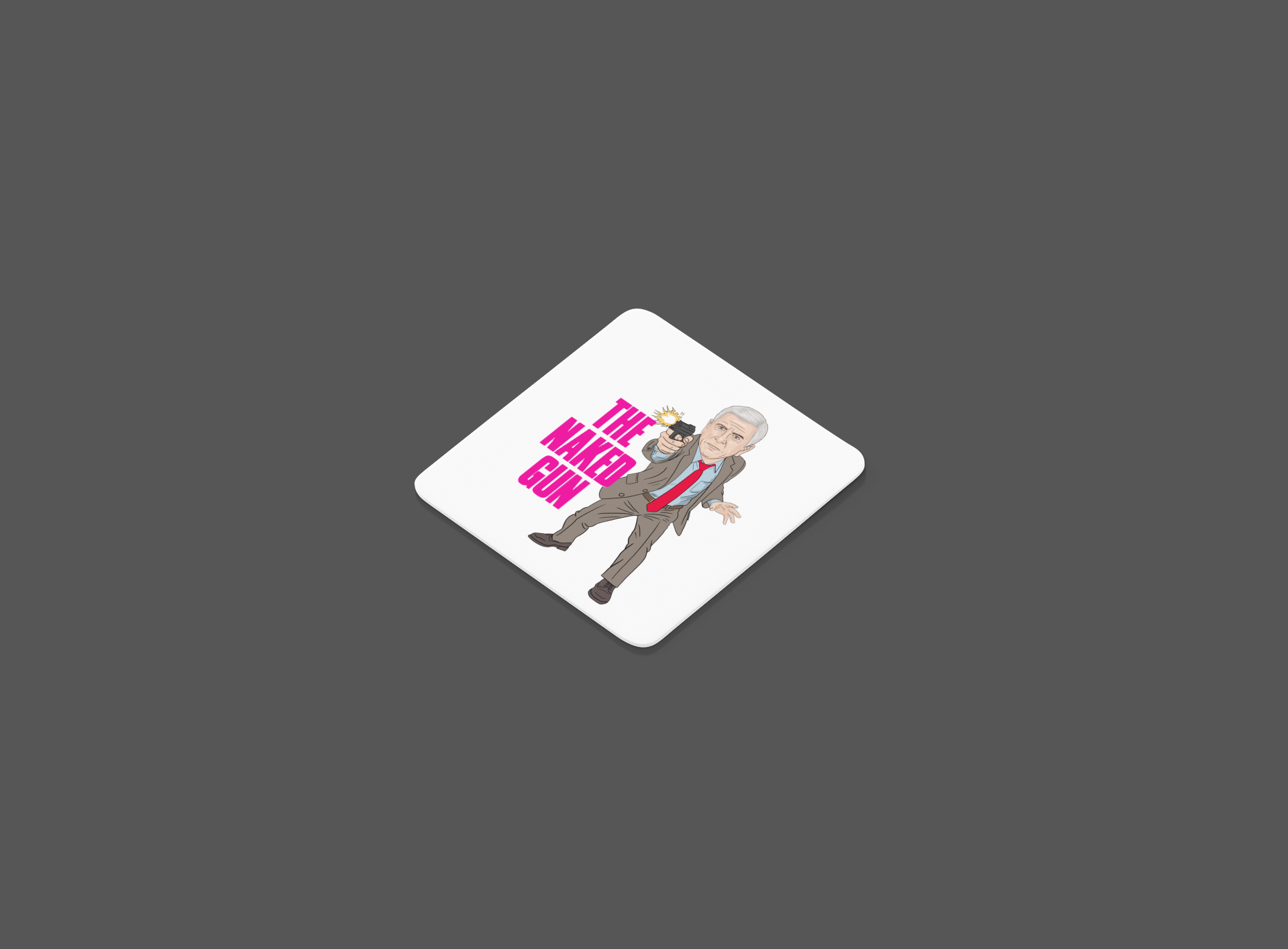 Naked Gun Coaster Leslie Nielsen Movie Theme Cartoon Graphic White Gift MDF