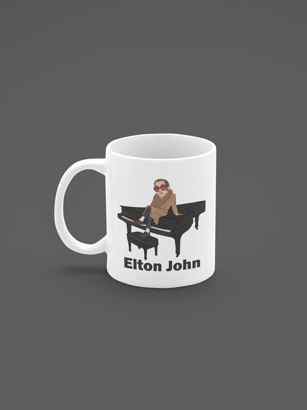 Elton John Cartoon Mug - Unofficial Theme 11oz Ceramic Fan Art
