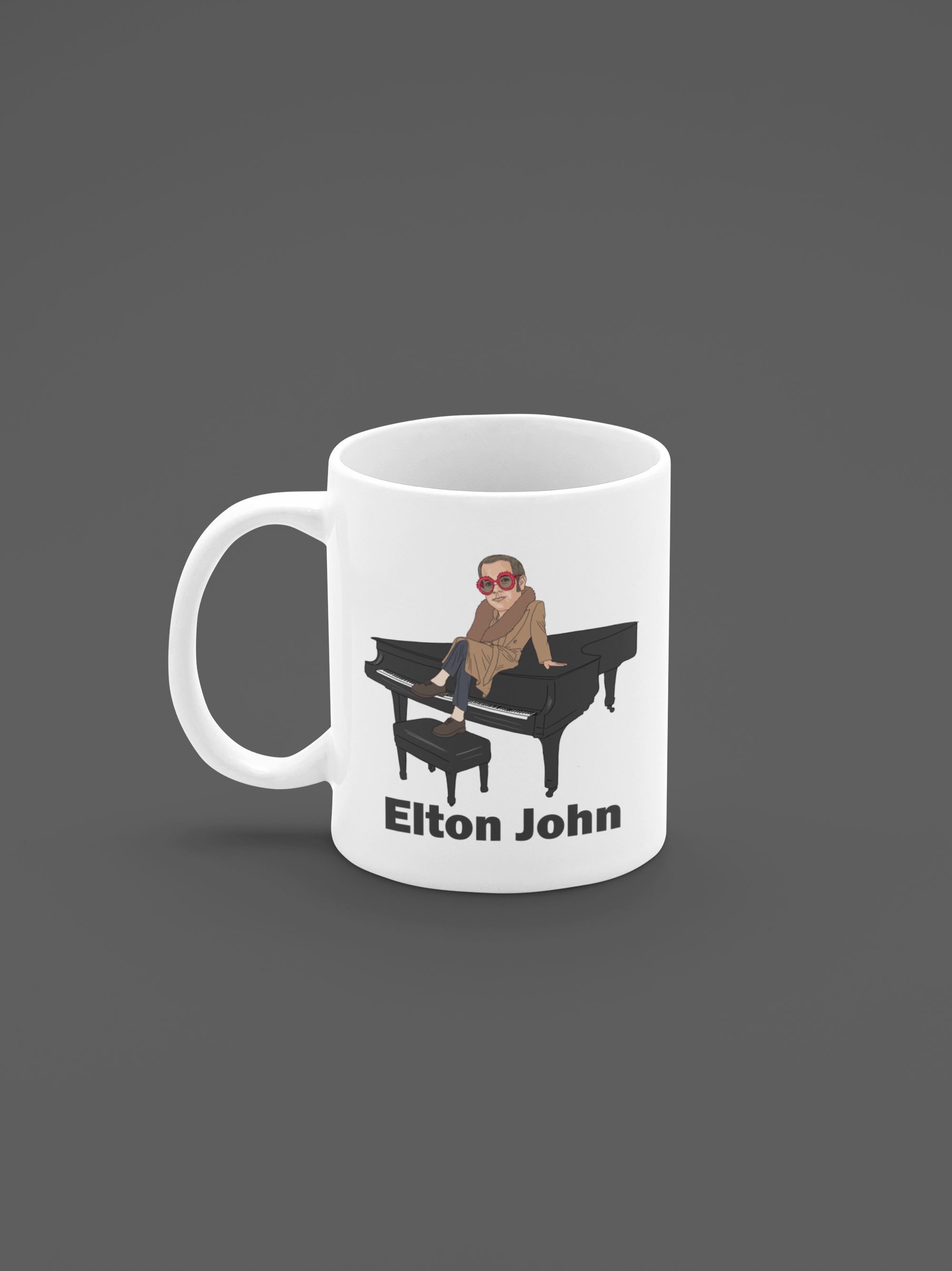 Elton John Cartoon Mug - Unofficial Theme 11oz Ceramic Fan Art
