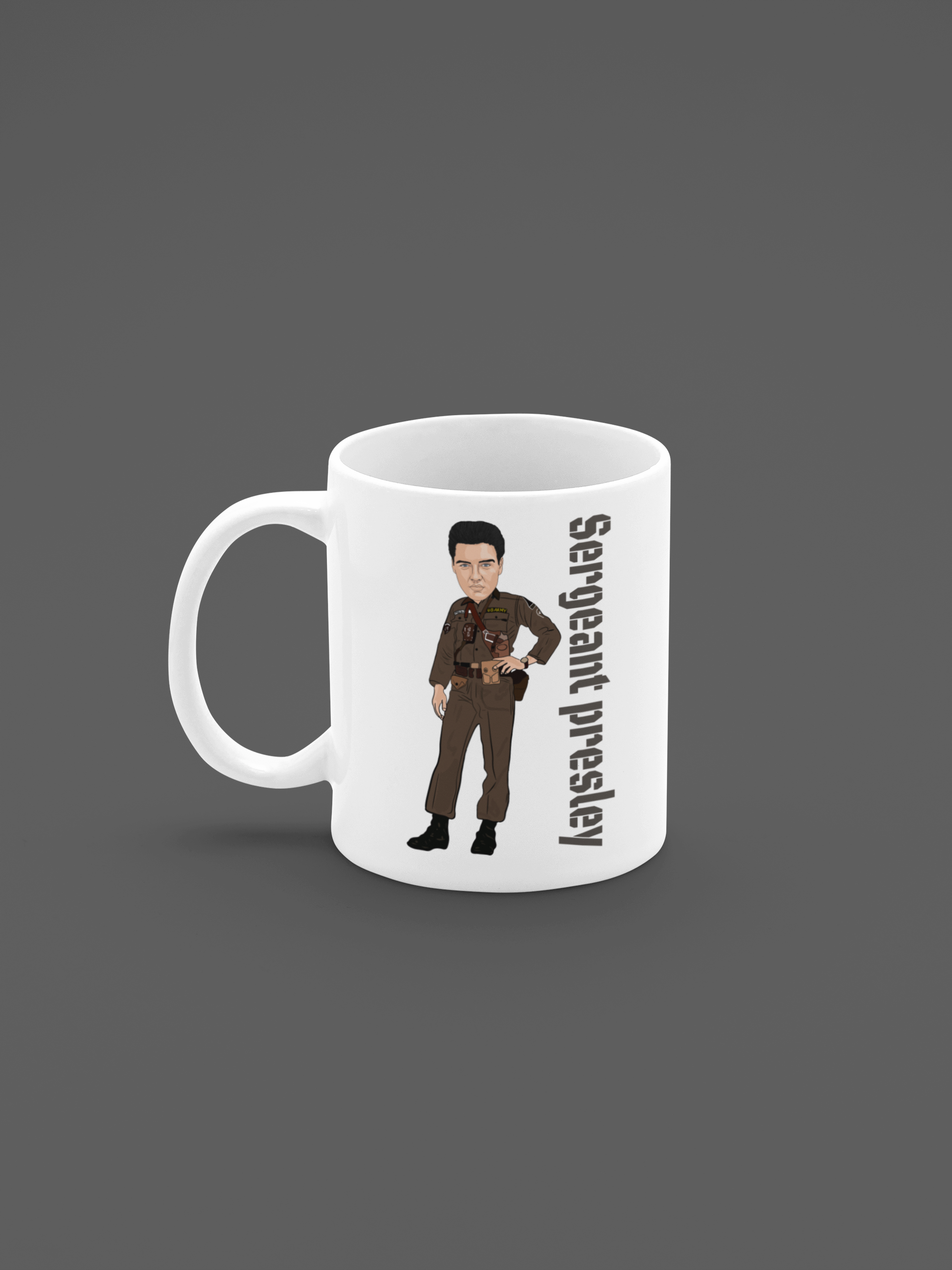 Elvis Presley Cartoon Mug - Unofficial Army , GI Blues movie Theme 11oz Ceramic Fan Art