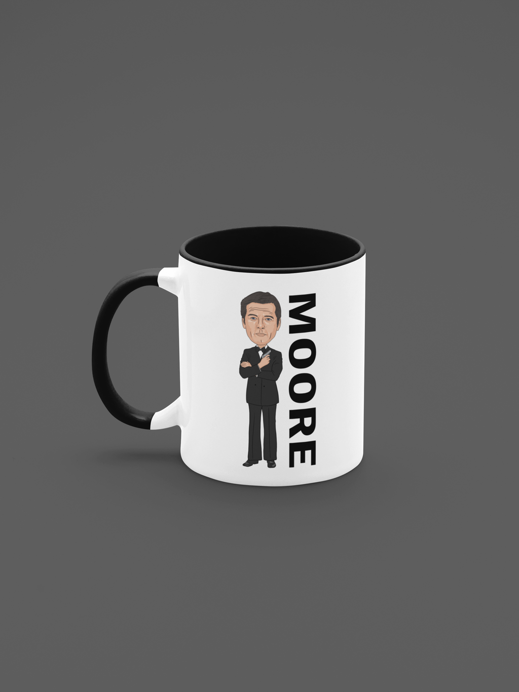 James Bond Roger Moore Mug - Unique Cartoon Graphic Art Collectible for Fans