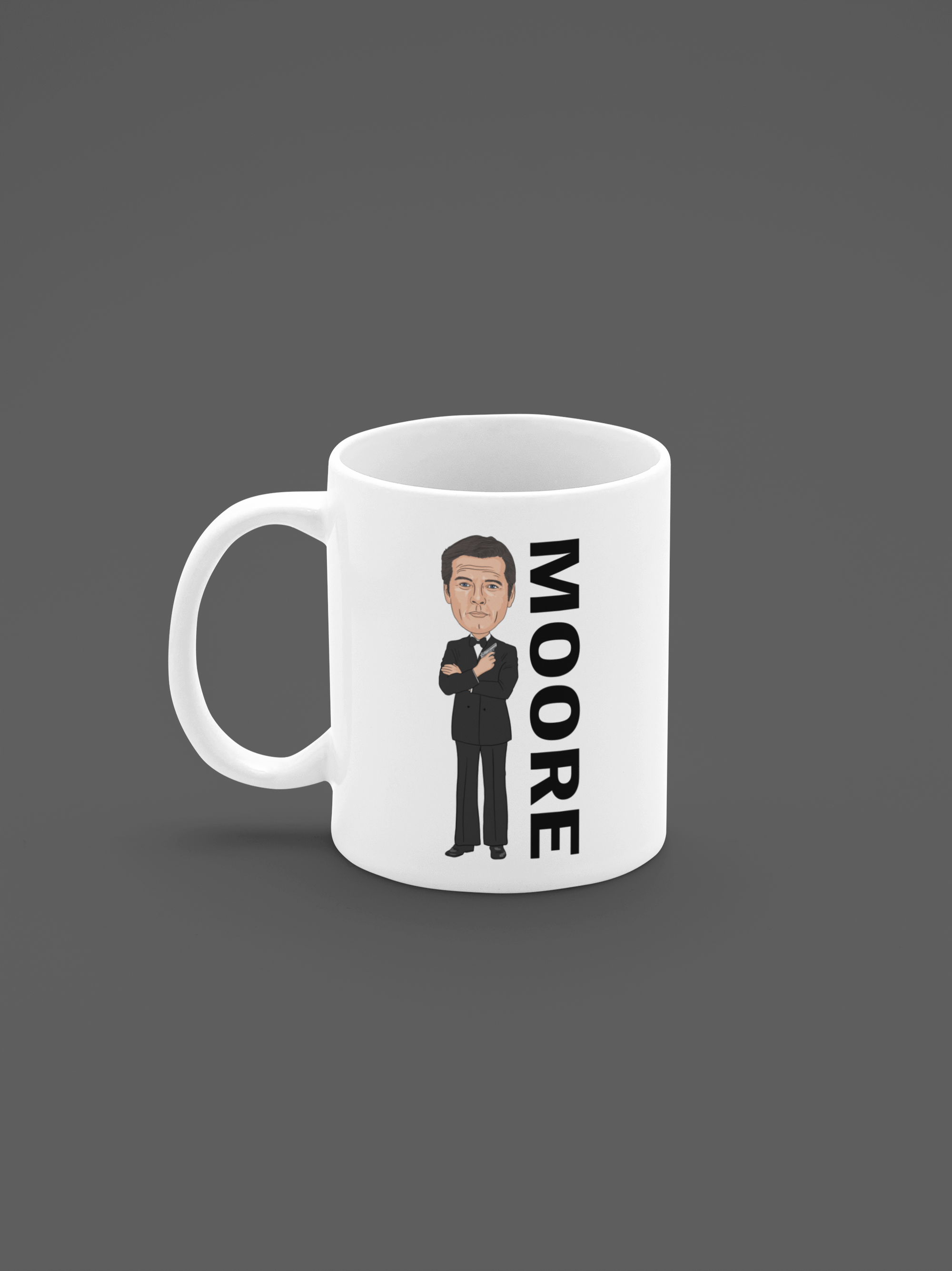James Bond Roger Moore Movie Theme Cartoon Graphic Art Mug - Perfect James Bond Mug for Fans
