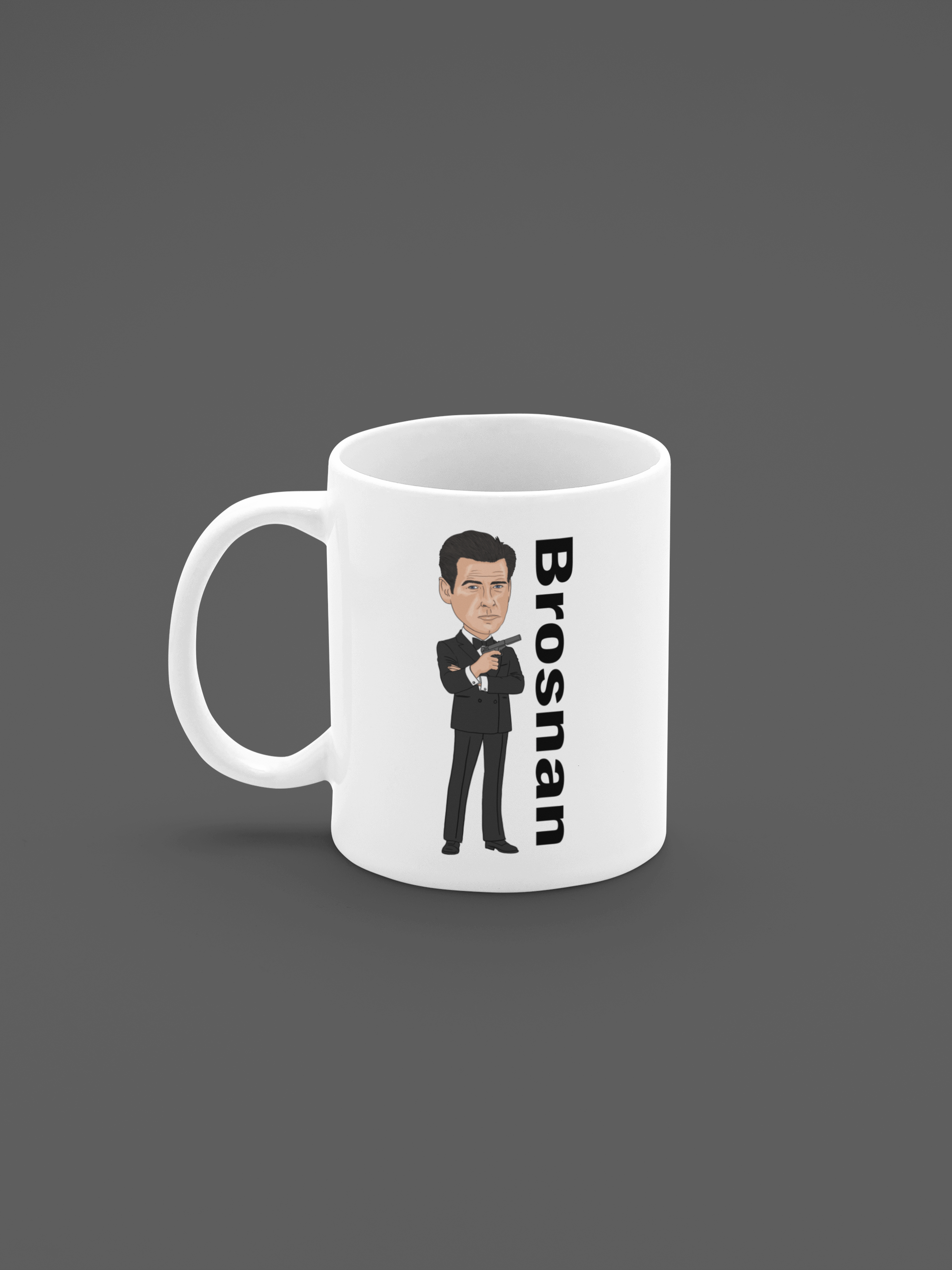 James Bond Graphic Art Mug Featuring Pierce Brosnan Movie Theme Cartoon Design